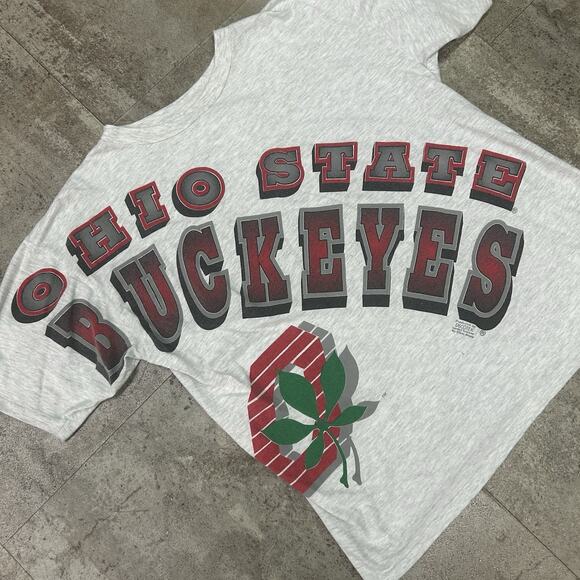 Vintage 90’s OSU Ohio State Buckeyes Gray Spell Out Tee Shirt Size XL - Picture 2 of 6